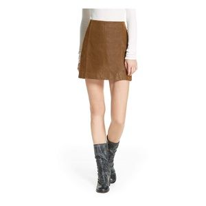Free People, vegan leather mini skirt, size 10 camel colored